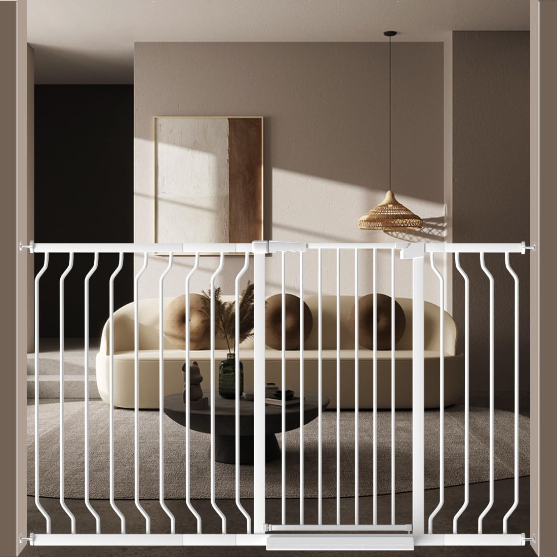 WAOWAO Extra Tall 40.55" Baby Gate 29.92-63.38" Wide Pressure Mounted Walk Through Swing Auto Close Safety White Metal Toddler Child Dog Pet for Indoor Stairs,Doorways,Kitche