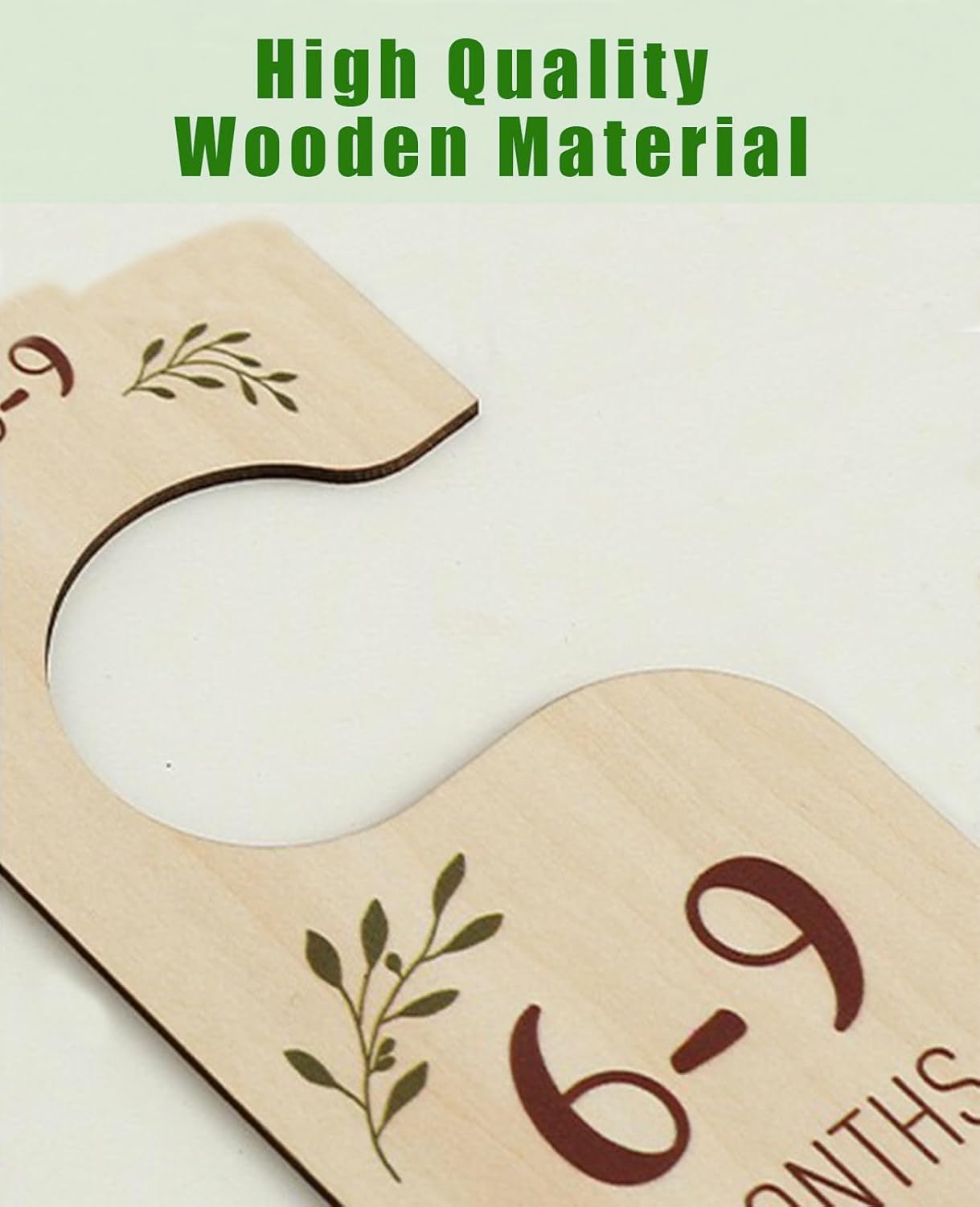 Closet Dividers for Baby Clothes, Wooden Double-Sided Hangers With Size Dividers, Organizer From Newborn to Toddler for Nursery Decor (Leaf)