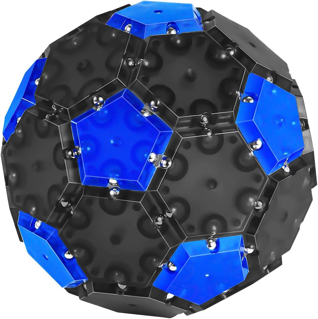 Fidget Sphere Toys of 32-Piece Set Magnetic Building Block Fun Executive Desk Toy Puzzles for Adults 14+ Years Old Boys and Girls-Fidget Blocks 3D-Grey and Blue