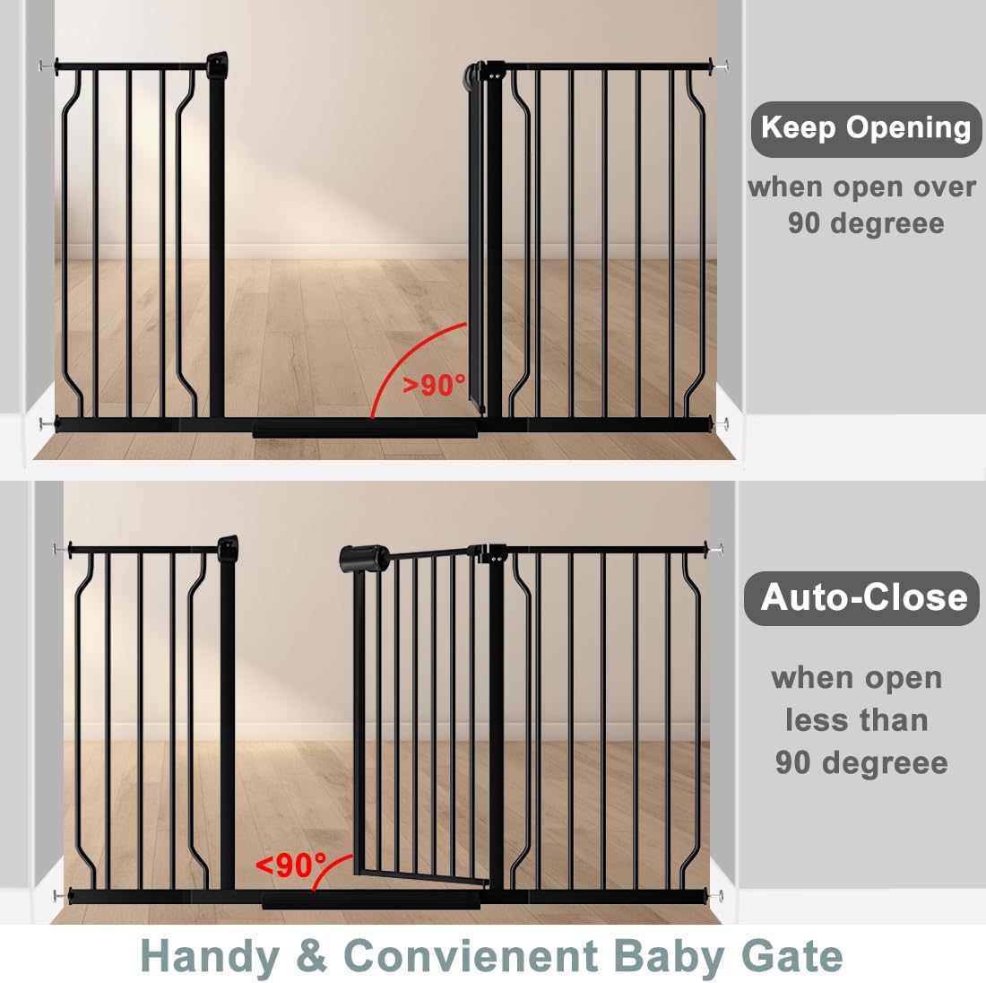 Fairy Baby Extra Wide Baby Gate Black 53-57.5 Inch Wide, Walk Through Pressure Mounted No Drill, Long and Large Tension Gate for Pet and Kids
