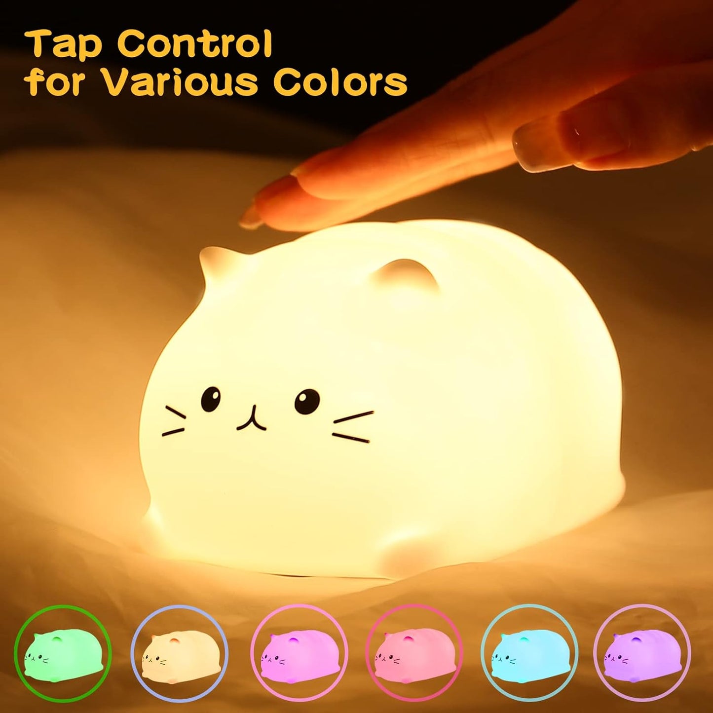 LOVERUIS Cute Night Light Cat 7 Colors Kitty Night Light with 3 Hour Timer Dimmable Squishy Lamp Gift for Kid Kawaii Decor Room