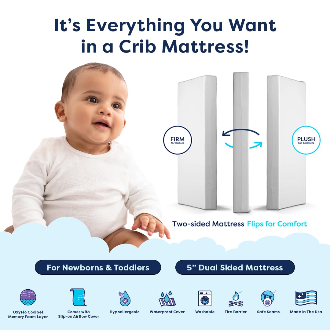 Moonlight Slumber Luxury Dreamer Mini Crib Mattress – Dual-Sided Baby and Toddler Mattress with CoolGel Foam, Waterproof and Hypoallergenic Cover, 5" Foam, Mini Crib Size, 24x38x5, Made in USA