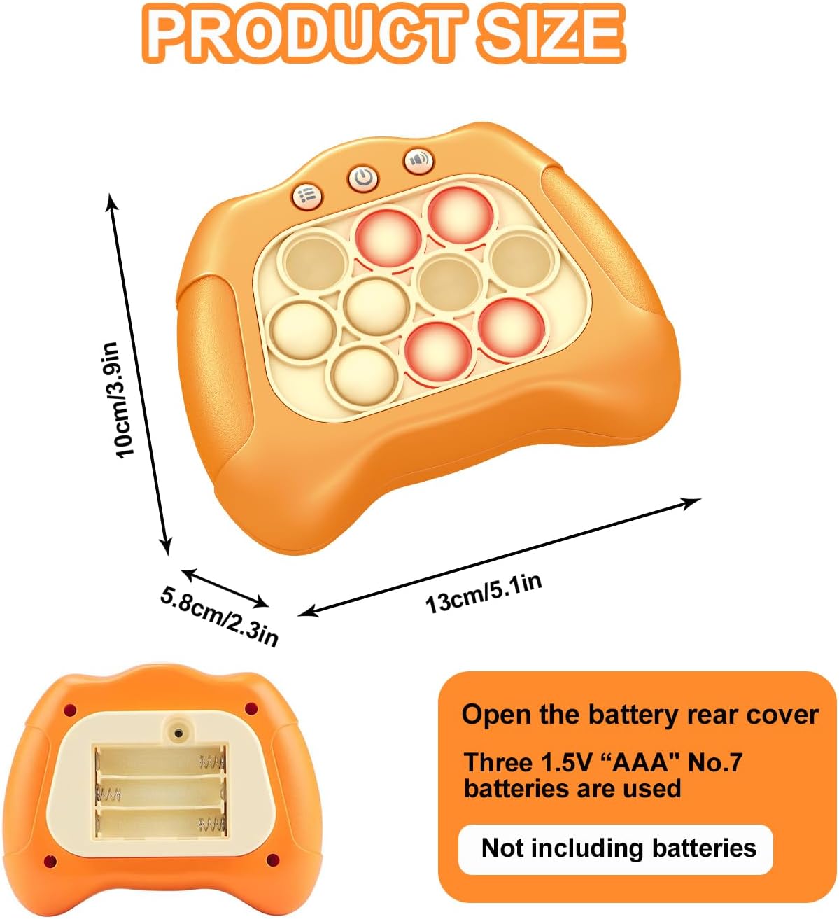 Quick Push Puzzle Game Machine Pop Fidget Light-Up Squeeze Poppet Sensory Toy Educational Push Pop Bubble Toy Stress Relief Party Favors Puzzle Game for Kids Teens Adults （Orange）