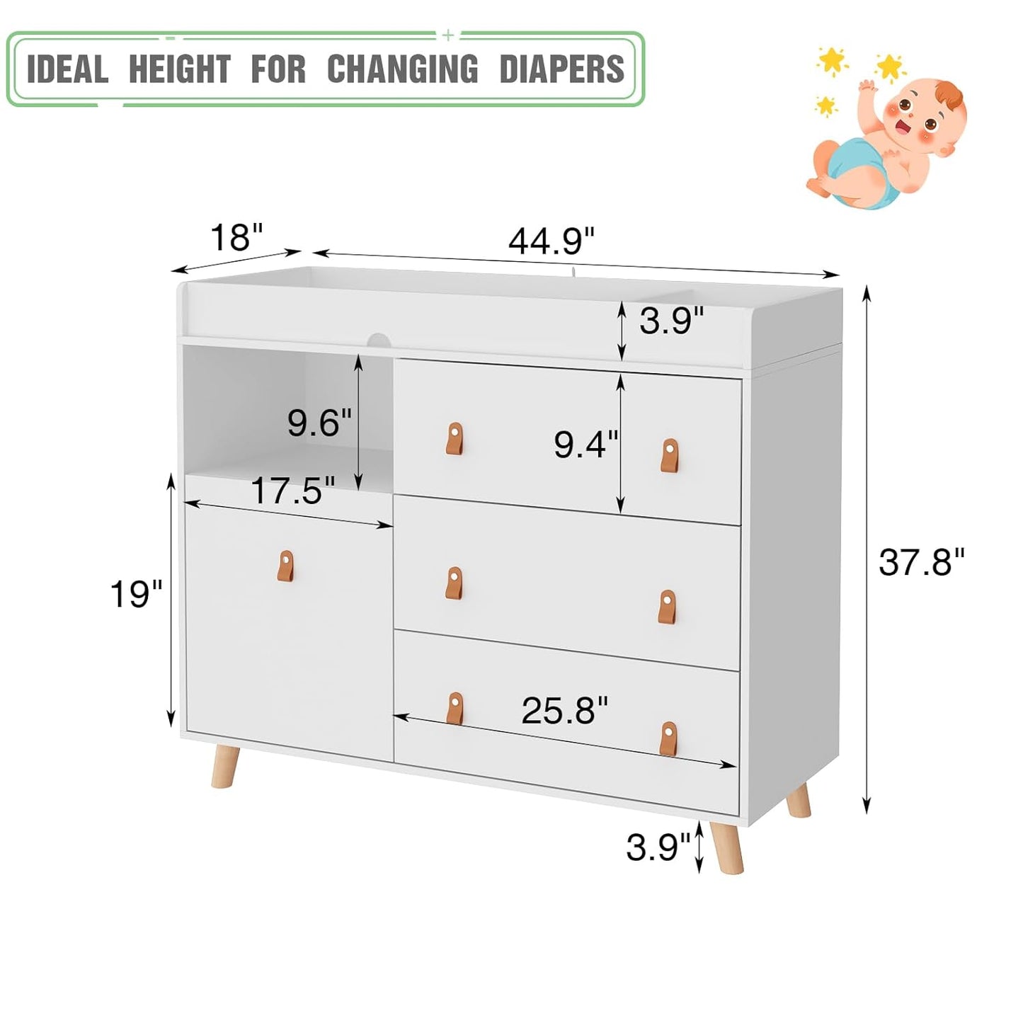 Baby Dresser Changing Table with Drawers,Shelf,Hidden Laundry Basket Storage,2 in 1 Nursery Dresser Chest for Infants, Baby Diaper Changing Station for Daycare,Bedroom,White
