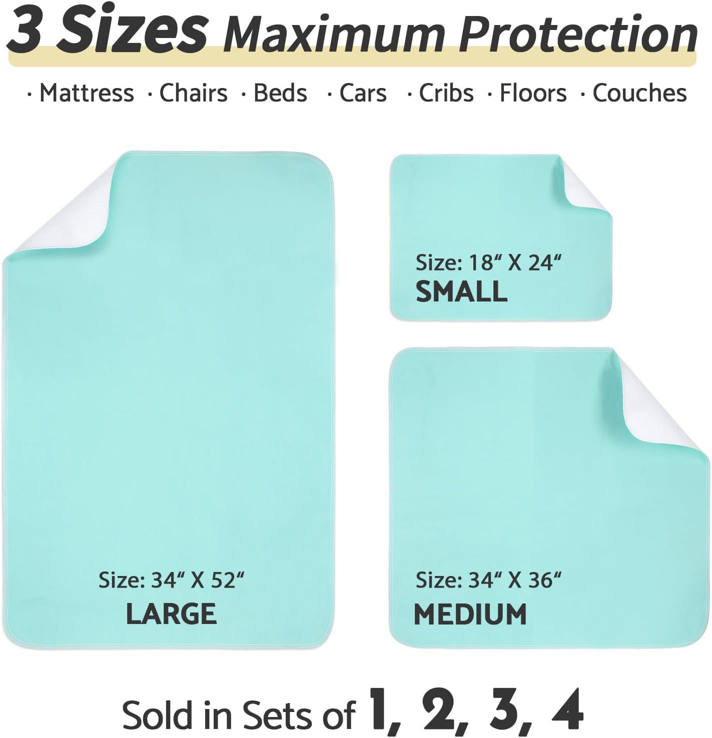 CoolShields Waterproof Bed Pads Incontinence 34'' x 52'' (1 Pack) Washable Reusable Bedwetting Mattress Protector Pad for Kids, Adults, Elderly, and Pets