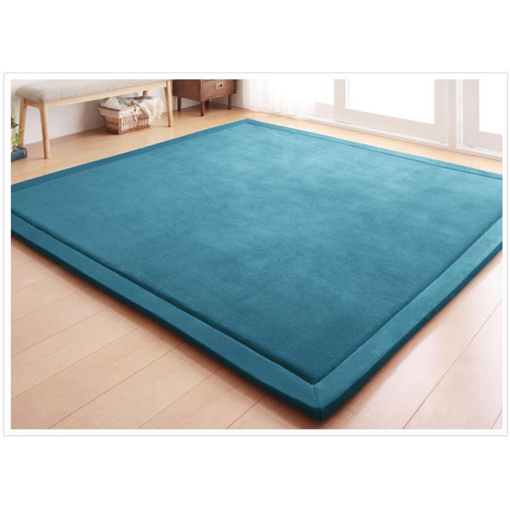 Loartee Coral Velvet Crawling Rug (5.0'x 6'8", Blue) for Toddler Children Play Area Rug Yoga Mat Exercise Pad Carpet