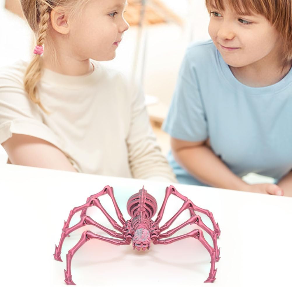 Large Skeleton Spider-Shy Spider,Halloween Decorations Skeleton Spider,Skeleton Spider Skull Bone Animal Skeleton Decorate Animal Halloween Skeleton Props (Laser Black Red)