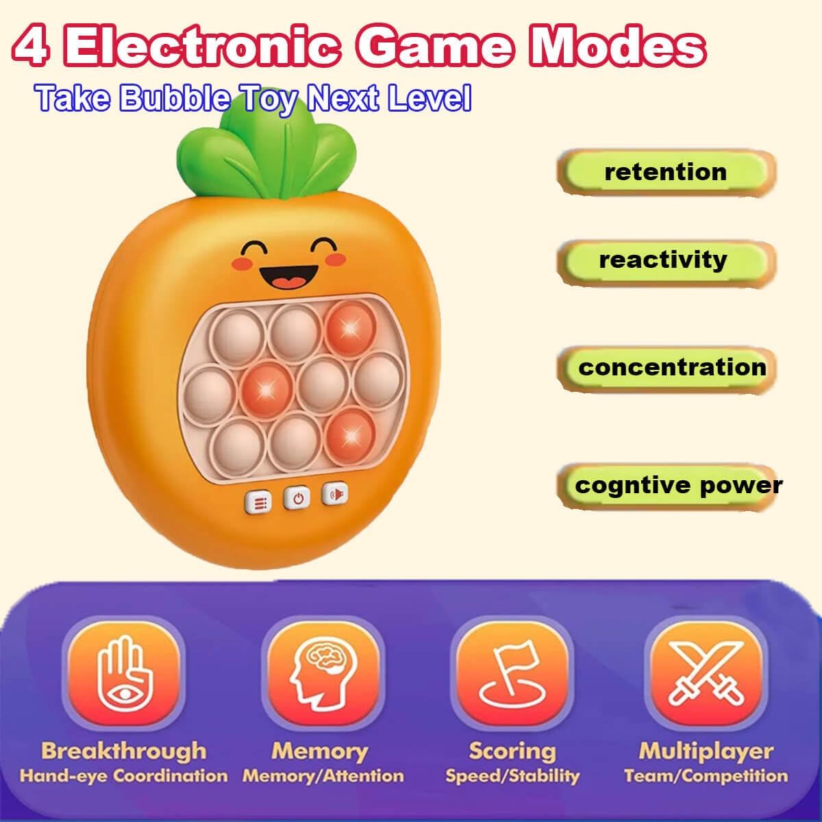 Quick Push Game Console,Pop Fidget Toys ,A Toy Game Machine That Exercises Reaction Ability and Improves Concentration | Gift Idea for Kids & Teens Boys & Girls(Carrot)