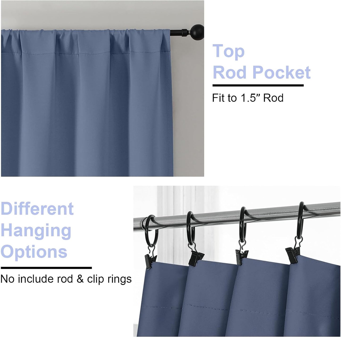 Simplebrand Ava Denim Blue Blackout Curtains for Bedroom 84 Inch Length 2 Panels Set, Solid Thermal Insulated Privacy Living Room Window Treatment Curtains Blackout Drapes, W40 x L84 Inch, Denim Blue