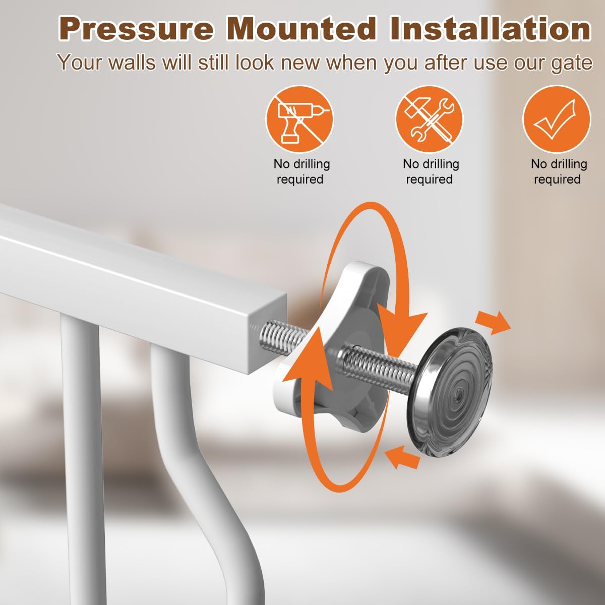 53.1-62.2" Extra Wide Baby Gate for Doorways No Drill, 30" Tall Auto Close Press Mounted Baby Safe Gate for Stairs, Walk Through Dog Gates for Doorways, White