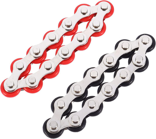 NUOBESTY 2 Pcs Bike Chain Toys 12 Roller Chain Toys Flippy Chain Stress Reducer Bike Chain Toys for Adult Teens Autism Stress and Relief Red Black