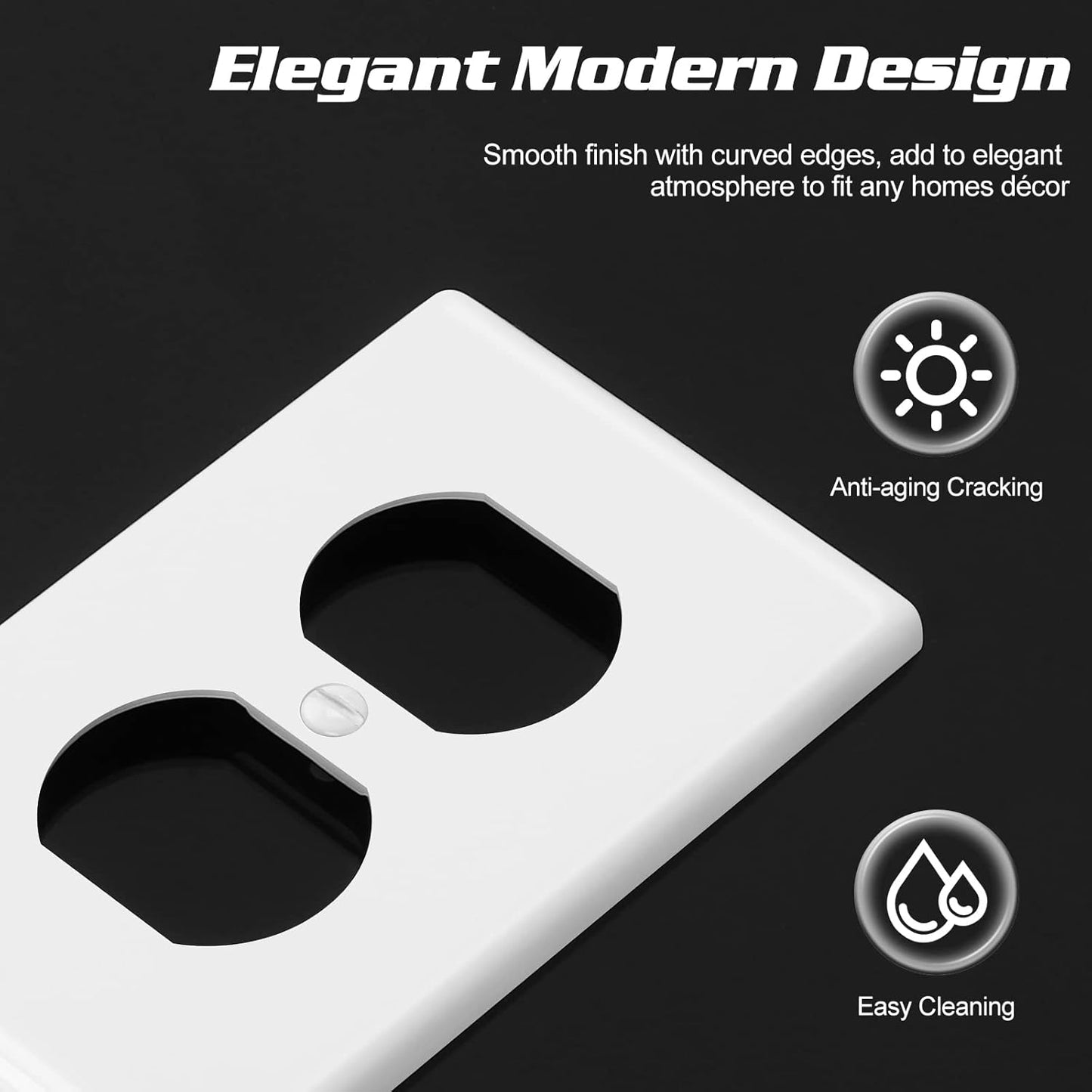 Decorator Wall Plate 1-Gang Duplex Electrical Outlet Cover Plates,Unbreakable Polycarbonate Thermoplastic, White (4-Pack, Single Duplex)
