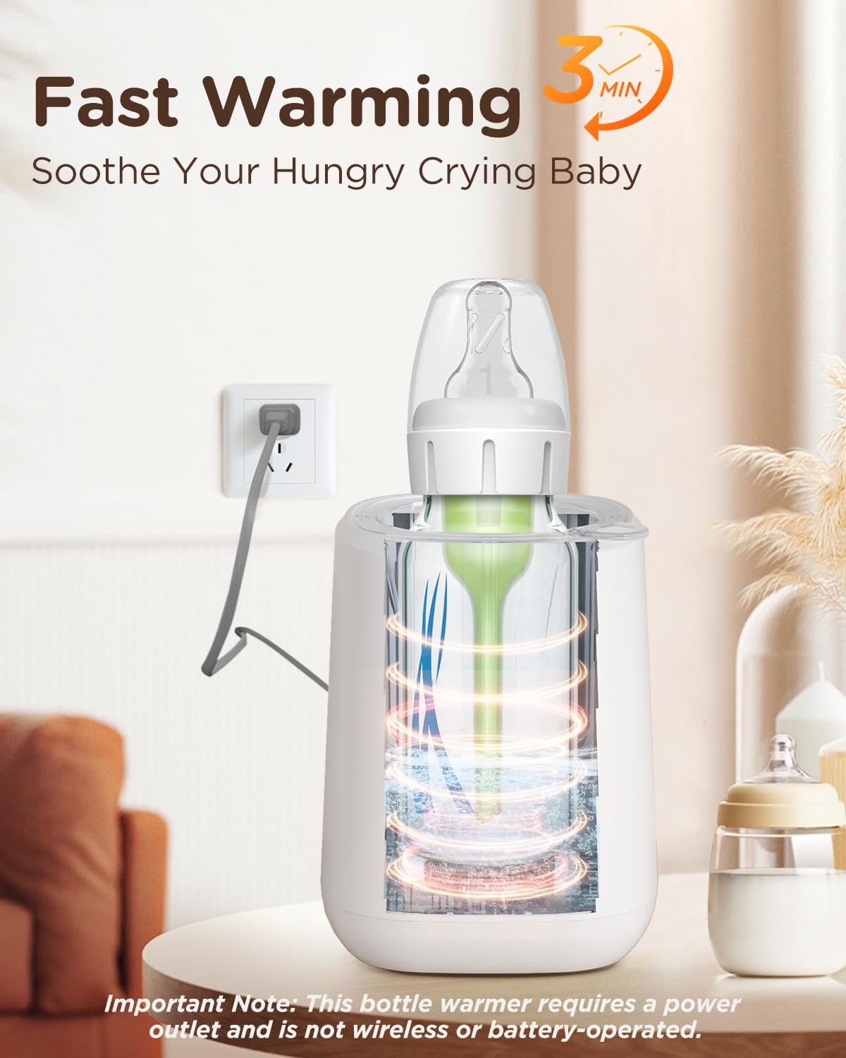 Bear Baby Bottle Warmer, Milk Warmer Breastmilk Bag Formula Fast Warming for New Born Baby Bottles, with Time Temp Control Automatic Shut Off at Home Use
