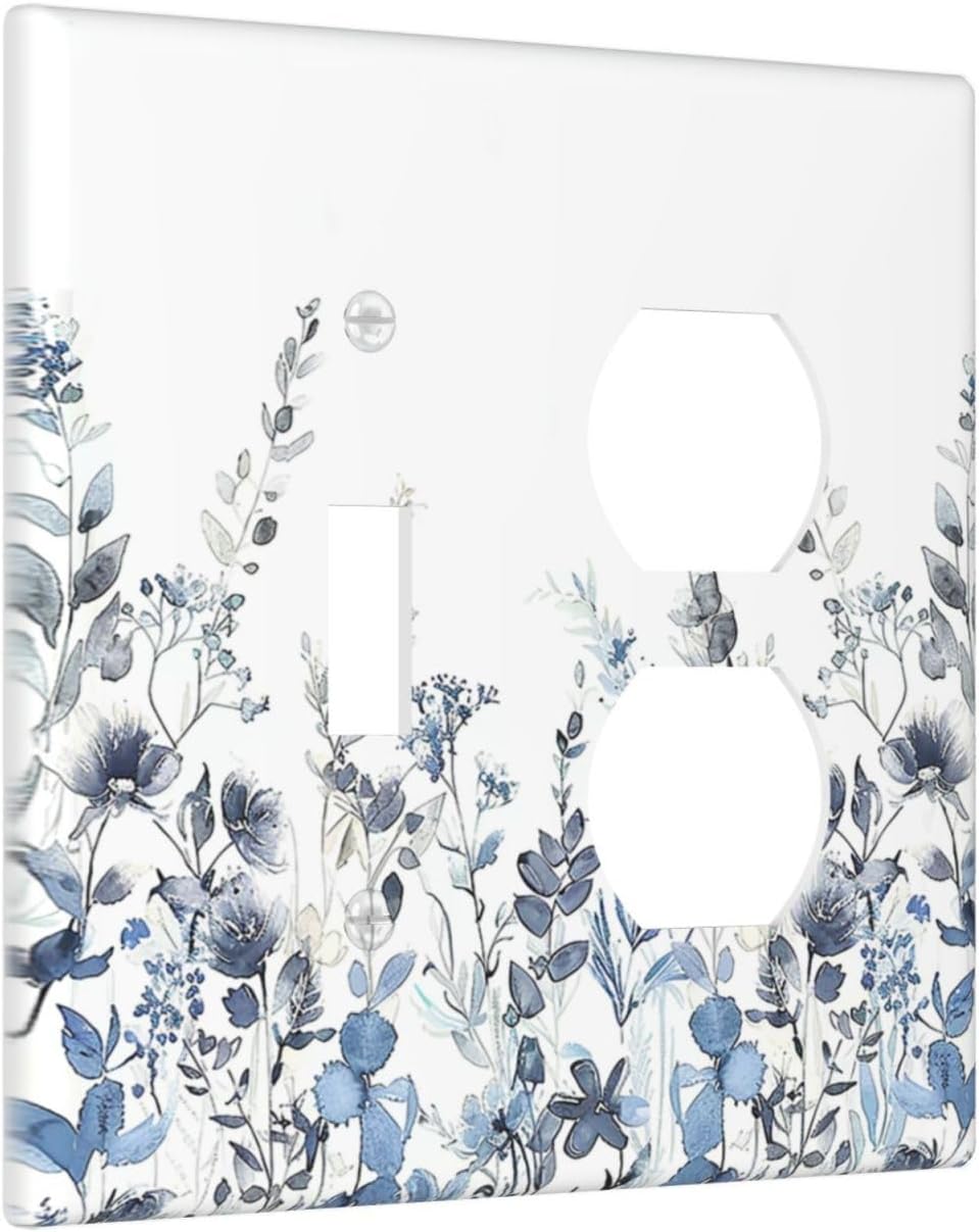 Wallplates Light Blue Watercolor Leaves Plant With Floral 1 Toggle 1 Duplex Switch Plate Electrical GFCI Faceplate Decorative Light Switch Covers for Bedroom Bathroom Decor