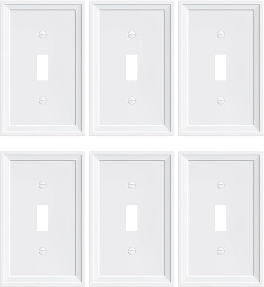 6-Pack Single Toggle Light Switch Covers Wall Plate, Pure White Decorative Switch Plate Covers, 1 Gang Natural Bamboo Fiber Wall Plate, Corrosion Resistant