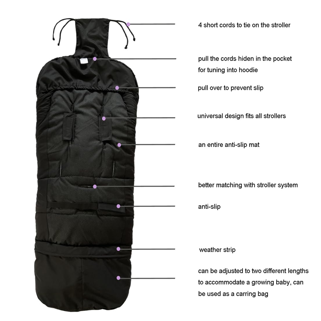 Length Ajustable Waterproof Stroller Winter Cover for All Stroller, Universal Stroller Winter Bunting Bag XL,Good for Infant to Y5 pre-School Kids