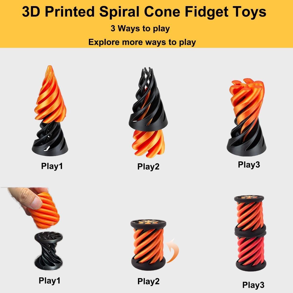 2Pcs Impossible Cone,Spiral Cone Fidget Toy 3D Printed Spiral Cone Pyramid Passthrough Sculpture,Mini Cone Funny Desktop Decoration for Home Office Desk Funny Desktop Decoration , Anxiety Relief