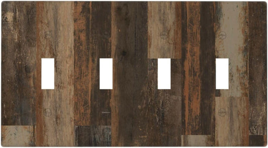 Rustic Brown Wood Grain Dark Oak Light Switch Covers Quad Toggle Electrical Faceplate 4 Gang Wall Plate Decorative Switch Plates for Farmhouse Home Decor