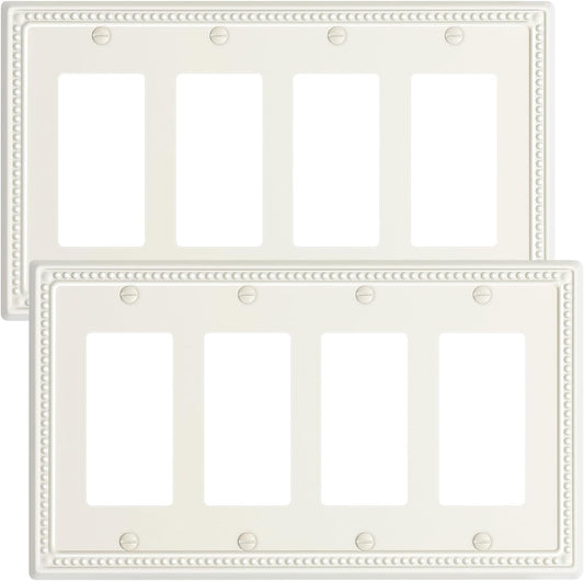 2-Pack Quad Decorator Outlet Cover Plate, Light Almond Pearls Decorative Switch Plates Covers, Metal Wall Plates for Electrical Outlets, Receptacle, GFCI Outlet, Dimmer Switch