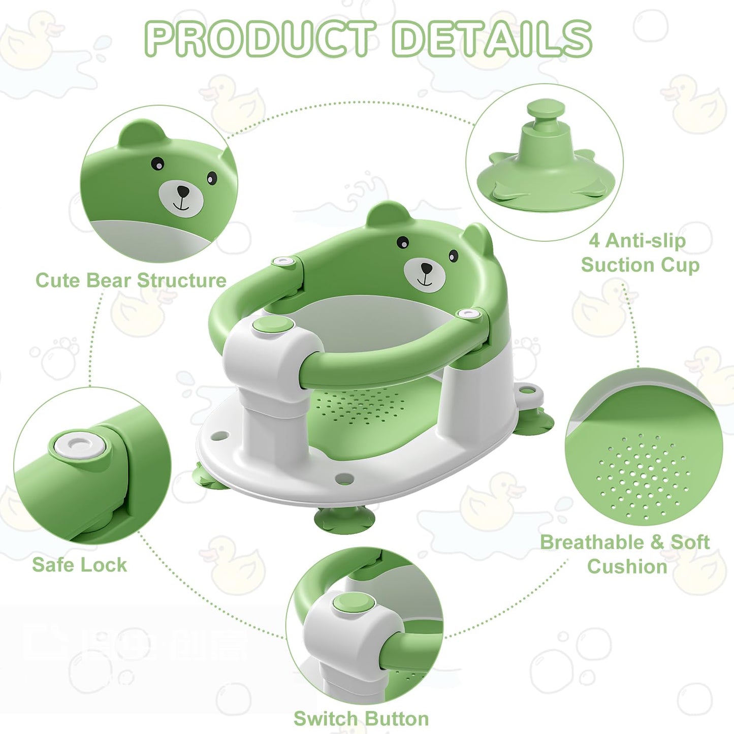 Baby Bath Seat for Babies 6 Months & up, Non-Slip Toddler Bath Seats for Babies Sitting Up, Safe Infant & Newborn Bathtub Chair with 4 Suction Cups & Soft Cushion for Shower,Gray