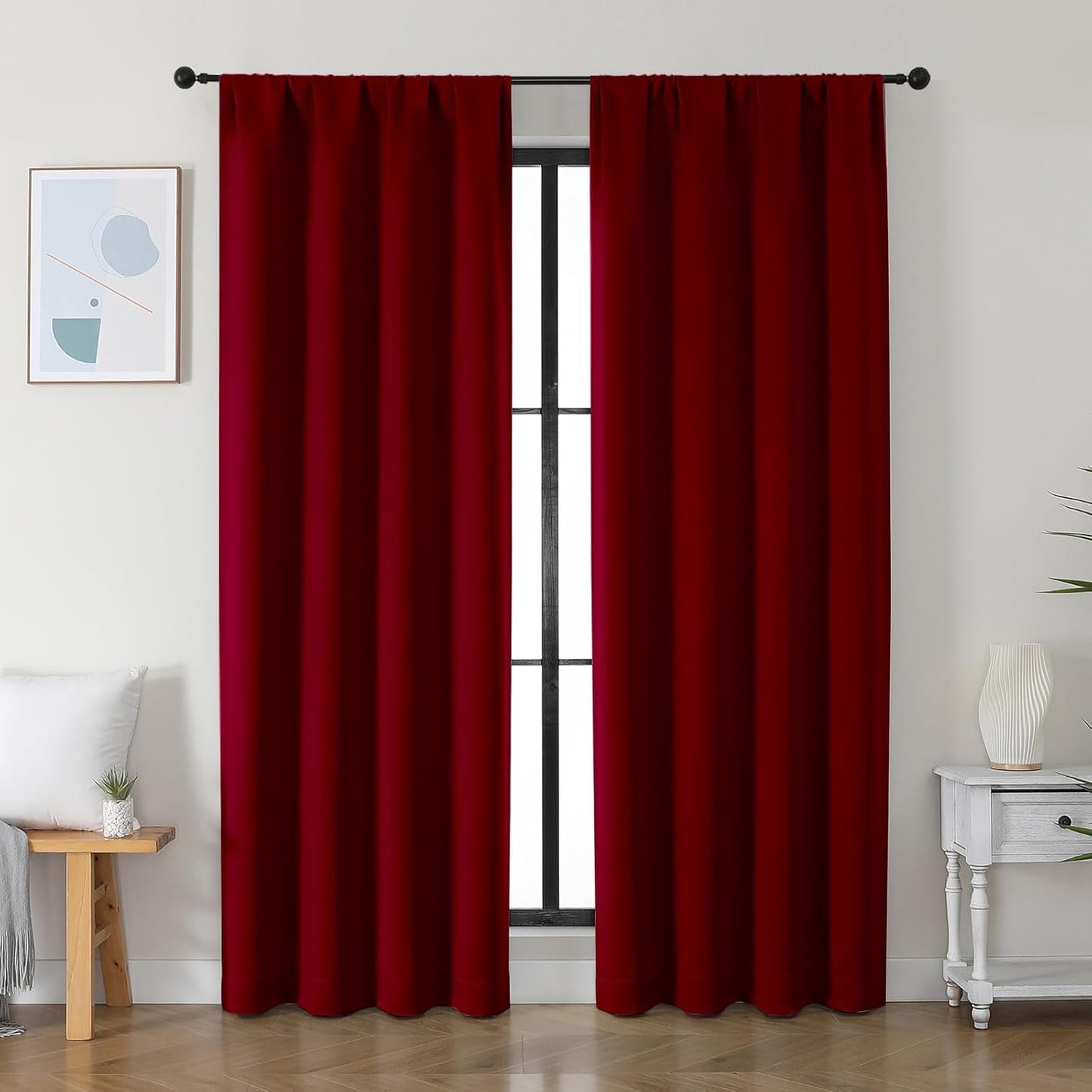 Simplebrand Ava Red Blackout Curtains for Bedroom 84 Inch Length 2 Panels Set, Solid Thermal Insulated Privacy Nursery Window Treatment Curtains Blackout Drapes, W40 x L84 Inch, Red
