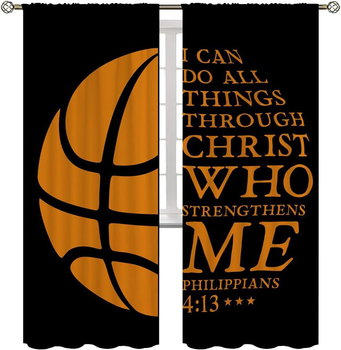 Basketball Blackout Curtains for Boy Girl Room Darkening Decor,Sport Theme and Motto Dark Background Bedroom Living Room Home Rod Pocket Thermal Insulated Window Curtain/Drapes Panel,84x84 Inch…