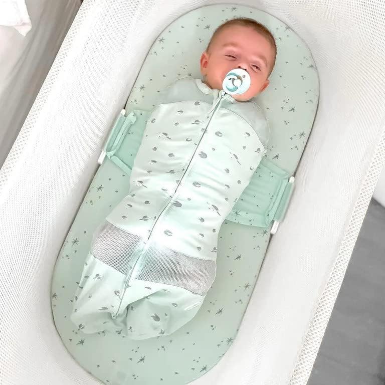 Happiest Baby SNOO Sleep Sack - 100% Organic Cotton Baby Swaddle Blanket - Doctor Designed Promotes Healthy Hip Development (Teal Planets, Small)