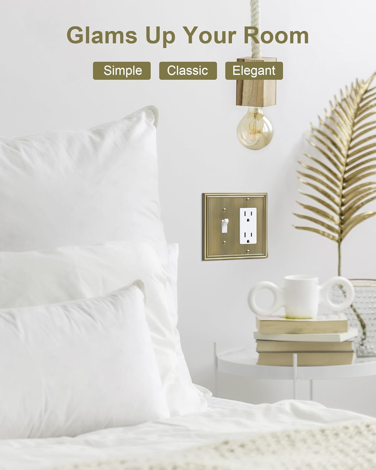 2-Pack Combo Toggle/Decorator Light Switch Cover Plate, Antique Brass Decorative Electrical Outlet Covers, Durable Solid Zinc Alloy Wall Switch Plates and Outlet Covers