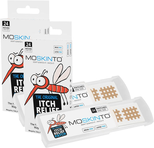 Moskinto The Original Mosquito Itch Relief Patches for Kids & Adults, Bug Bite Patches Soothe Swelling & Itching, Anti Itch Bug Bite Relief, Suction Tool Alternative, Travel Pack, 24 Count, Pack of 2