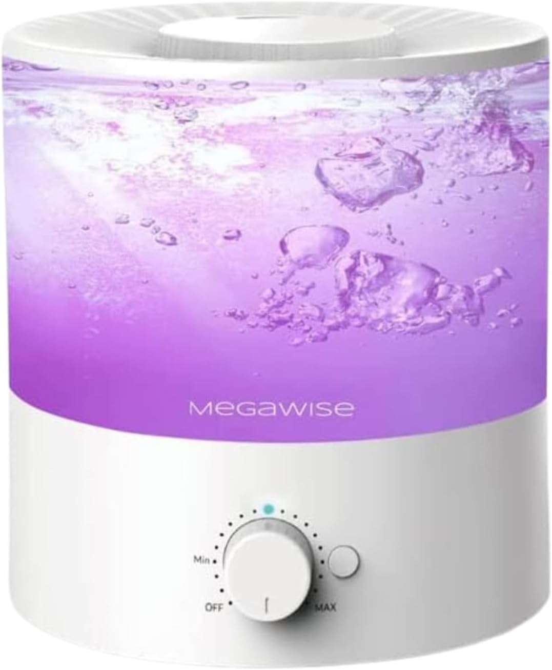 MEGAWISE Sleek 2L Humdifier for Bedroom, Baby,Plant, 24dB Cool Mist Ultrasonic humidifiers, Colorful Night Light, Top-Refill 1 Gal Essential Oil Diffuser, Auto Shut Off