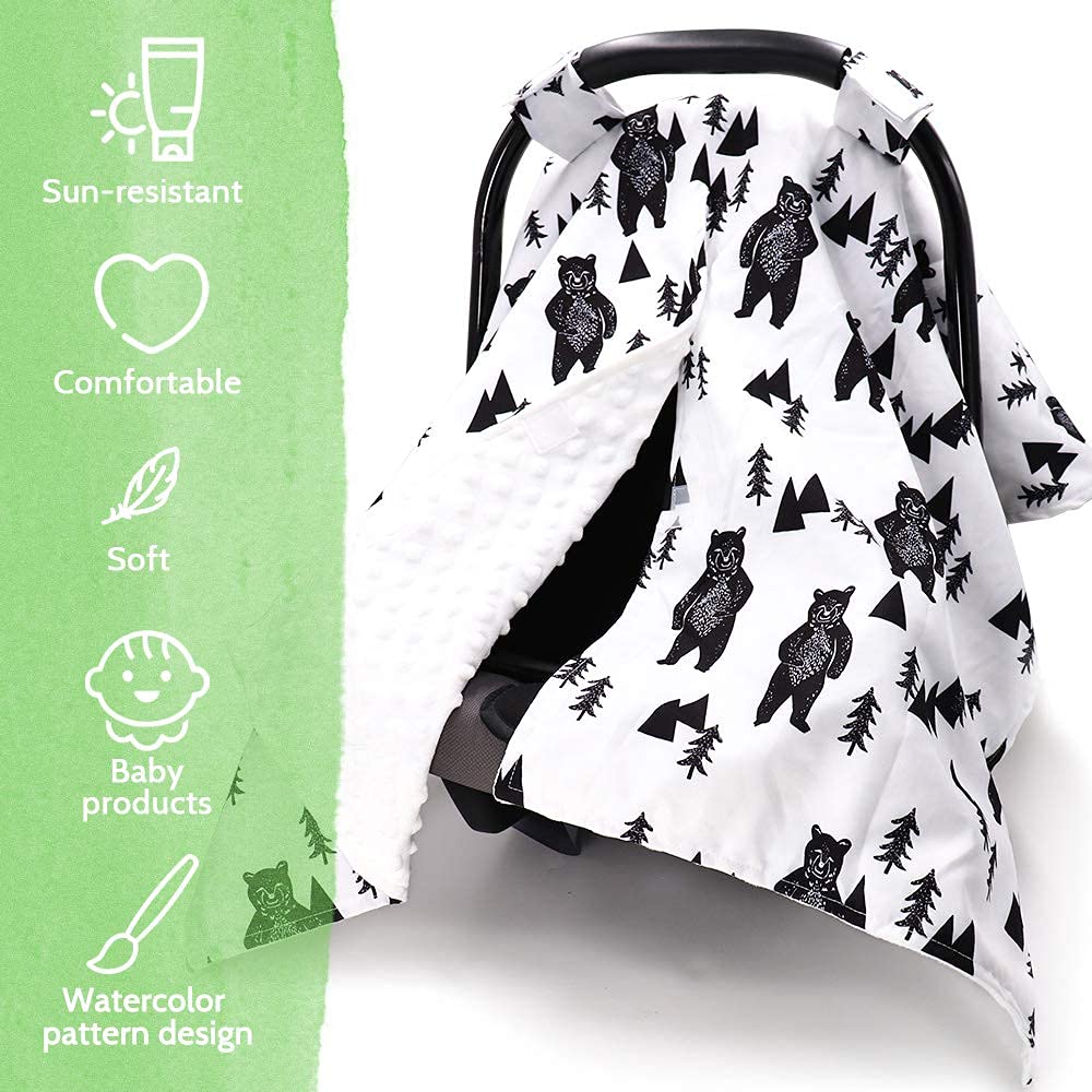 TANOFAR Carseat Covers Baby Boy & Girl, Peekaboo Opening Infant Car Seat Cover for Winter, Warm & Cozy, Bear