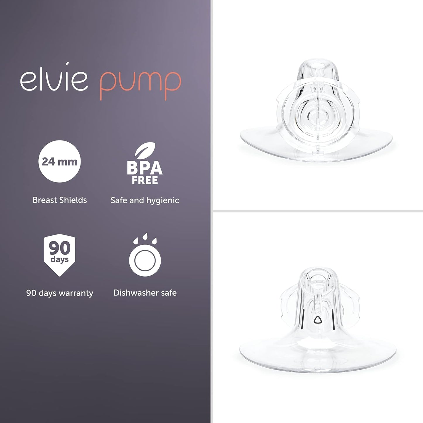 Elvie Pump Breast Shield - 24mm | 2 Pack Nipple Shield Flange for Pumping Breast Milk | Breast Feeding Essentials for Electric Breast Pumps | BPA Free Breast Shells | Breast Pump Bra Compatible