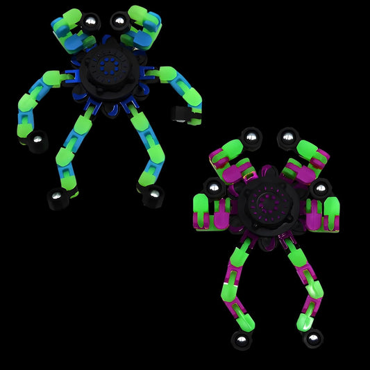 Fidget Spinners, DIY Transformable Chain Robot Finger Spinner, Glow in The Dark Deformable Creative Mechanical Gyro Toy Stress Relief Toy Fidget Fingertip Toy for Kids and Adults (2 Pack)