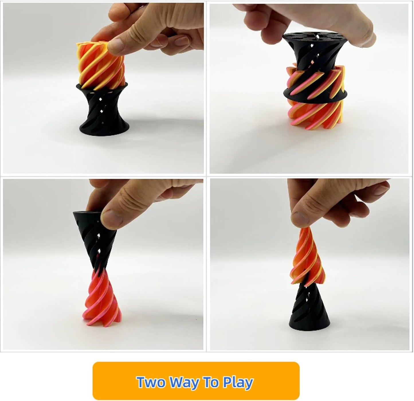 Impossible Pyramid Passthrough Sculpture - 2Pcs 3D Printed Spiral Cone Fidget Toy, Stress and Anxiety Relief Toy, Pass Through Pyramid Fidget Toy for Adult Children (Colorful-Orange)