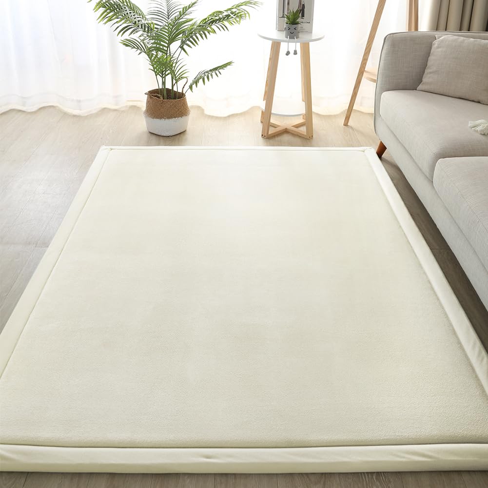 Loartee Coral Velvet Crawling Rug (6'7"x6'7", Beige) for Toddler Children Play Area Rug Yoga Mat Exercise Pad Carpet