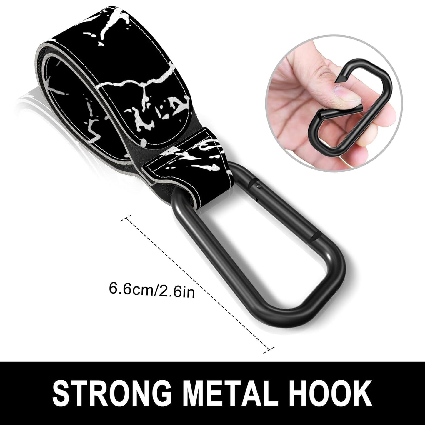 Baby Stroller Hooks for Hanging Bags, Universal Stroller Clips Accessories, Mommy Hook for Diaper Bag, Shopping Cart, Purse, Backpack - 2 Pack, Black Marble