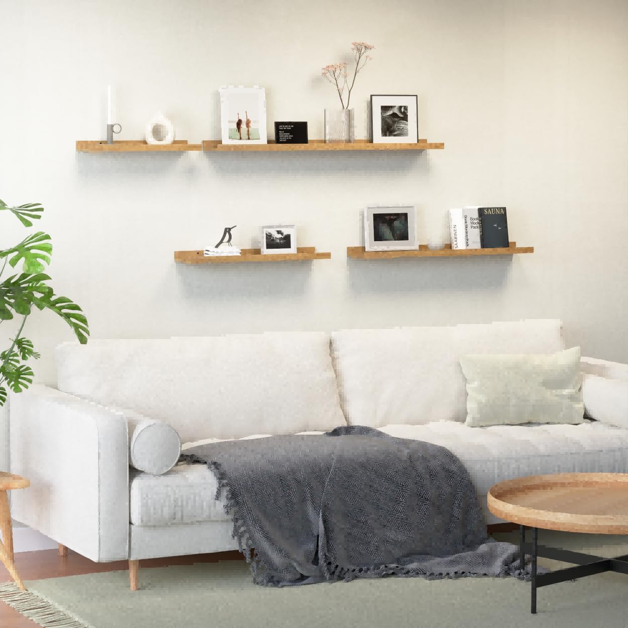 35.3 Inches Long Floating Shelves, 2 Set Rustic Wall Shelf for Bedroom, Nursery Book Shelf with Lip, Picture Ledge Shelf for Wall Decor Living Room Bathroom Kitchen - Oak