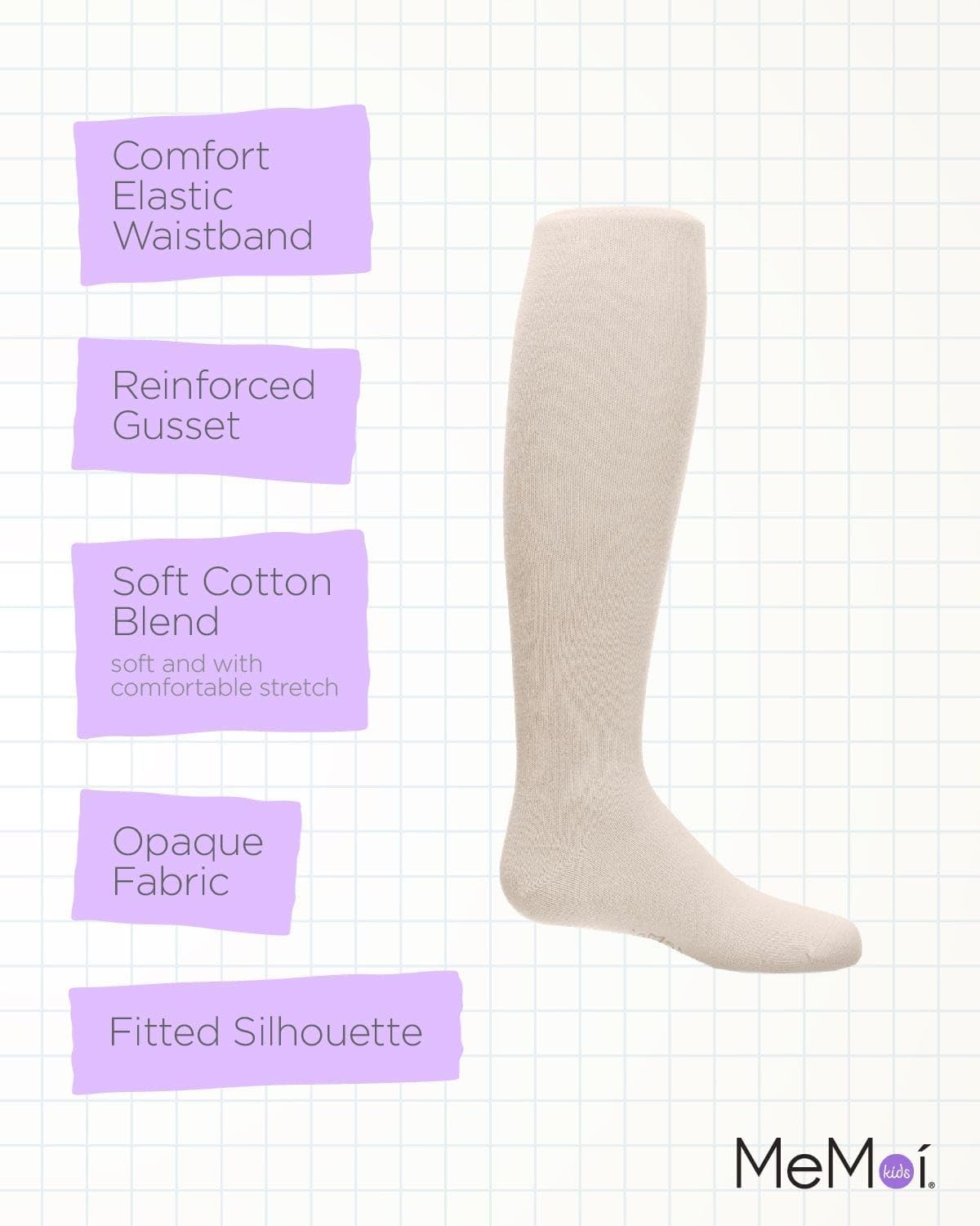 MeMoi Soft Pima Cotton Tights for Girls, Soft and Lightweight Opaque Tights for girls - Sizes 8 to 16