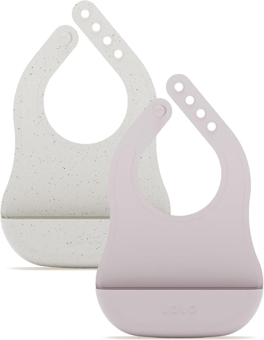 Lalo The Bib - Waterproof, Non-Toxic Silicone Baby Bib with Adjustable Neck Band & Silicone Food Pouch Catcher, Set of 2