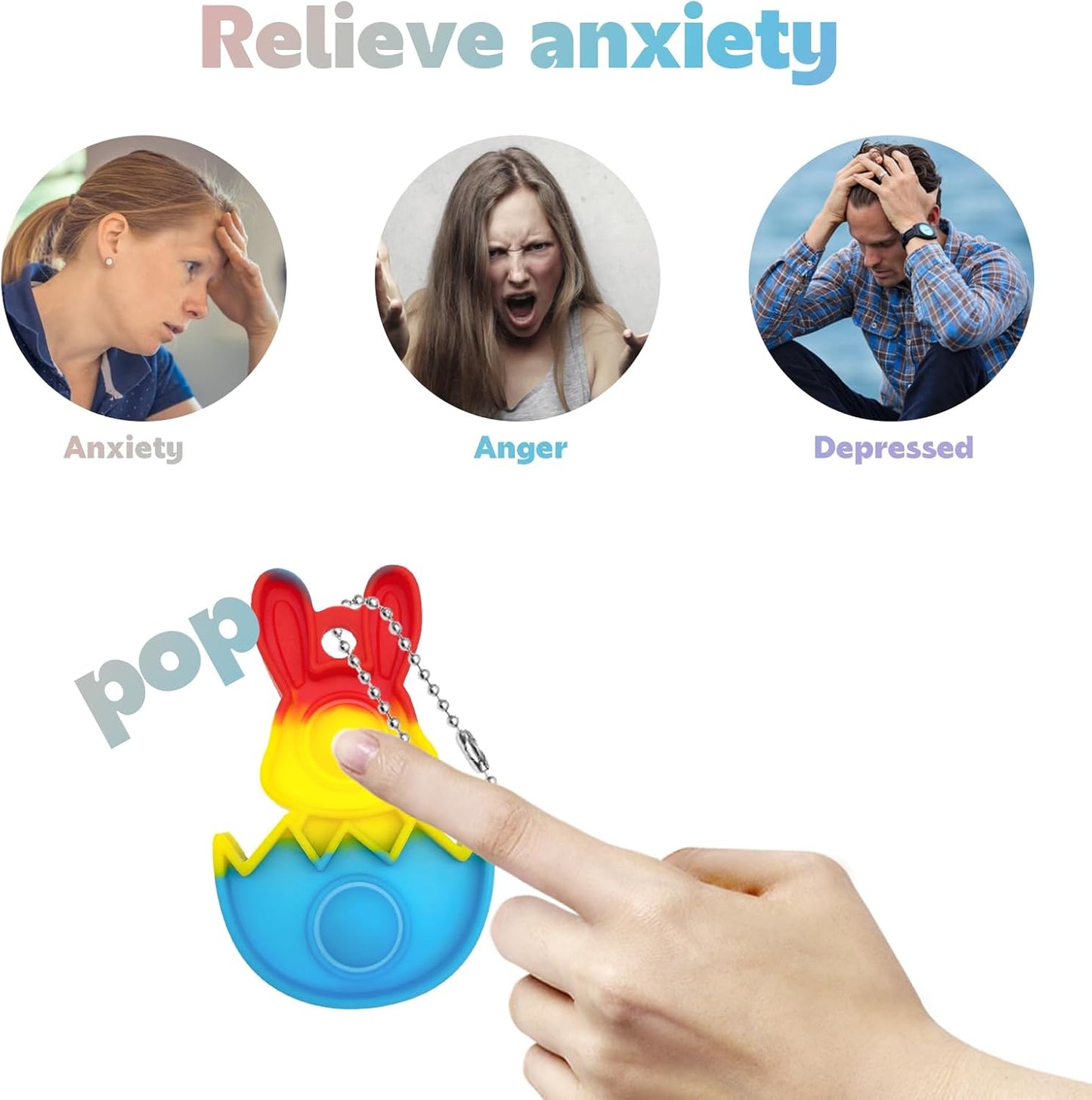 48 Pack Easter Pop dget Toys Keychain Basket Stuffers Eggs Bunny Carrot 4 Colors Push Bubble Sensory Squeeze Popper Stress Relief Party Favor Gifts for Kids