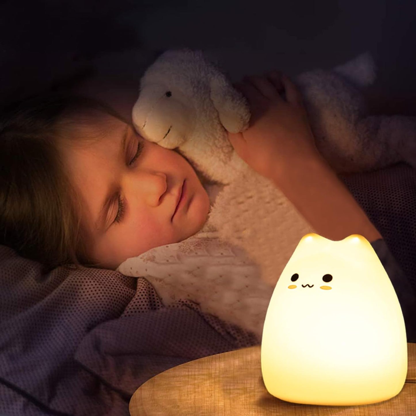 ZKLiLi Cat Night Light for Kids,Cute Night Lamp for Nursery,Squishy Silicone Cat Touch Lights Portable, Gift for Birthday and Christmas for Kids Baby Children