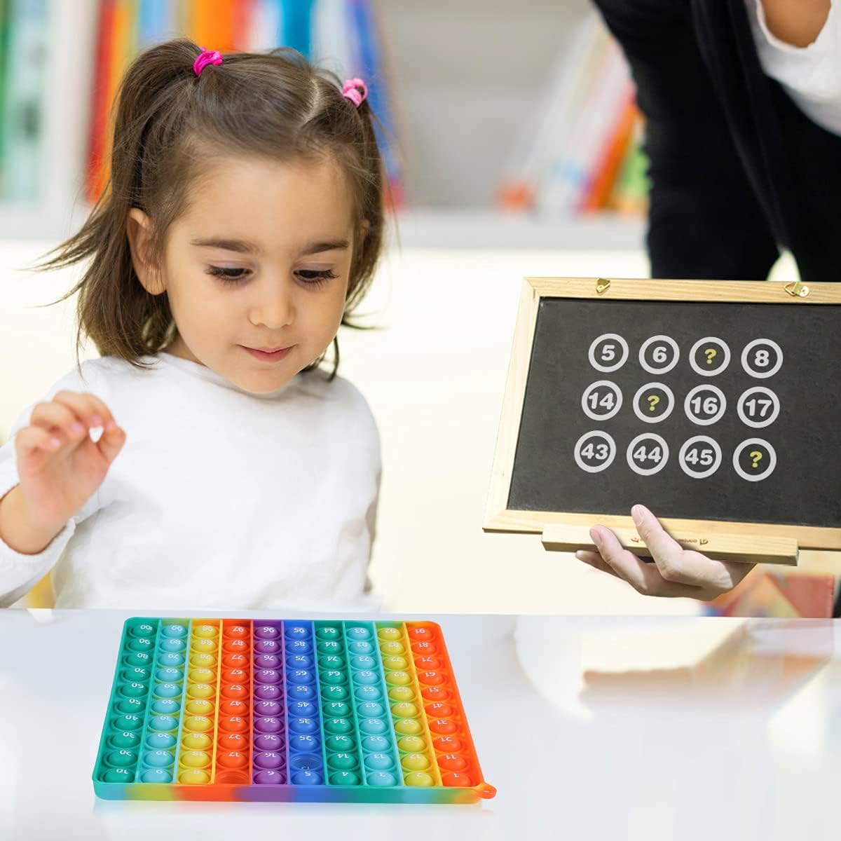 Math Toys P0p with Numbers, Kingmall 1-100 POP Rainbow Square Fidgett Ttoy 100bubbles Learning Tool for Teachers to Create Kinds of Math Manipulatives【with 1-100 Numbers Tables】