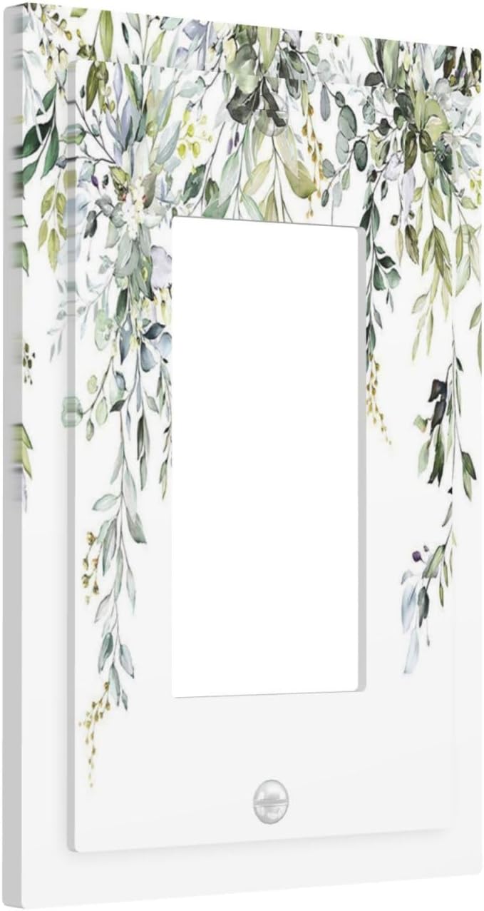 Decorative Outlet Covers Boho Farmhouse Flower Leaf Sage Green 1 Gang Single Rocker Light Switch Cover Plate Wall Plates GFCI Faceplate for Bedroom Cabin Decor
