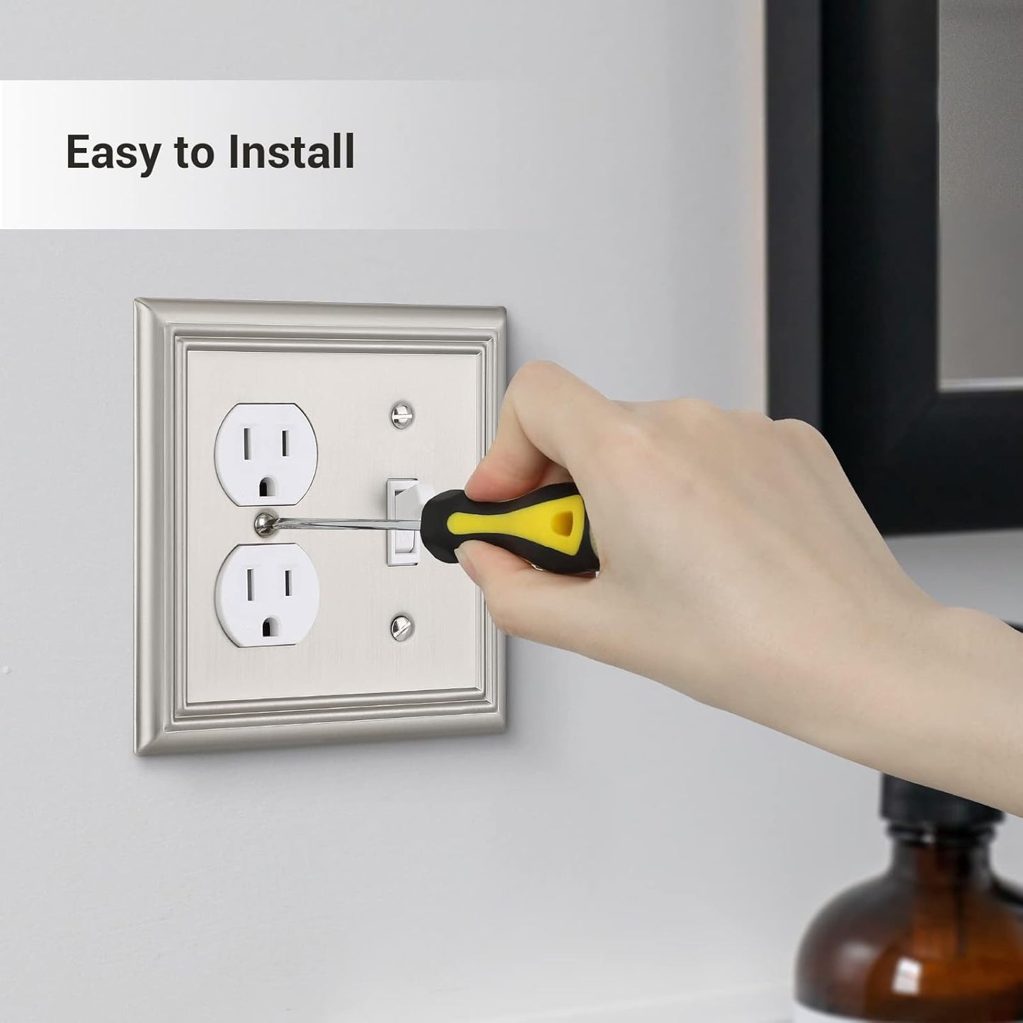 DEWENWILS Combo Toggle/Duplex Wall Plates, Brushed Nickel Double Outlet Covers, 2-Pack