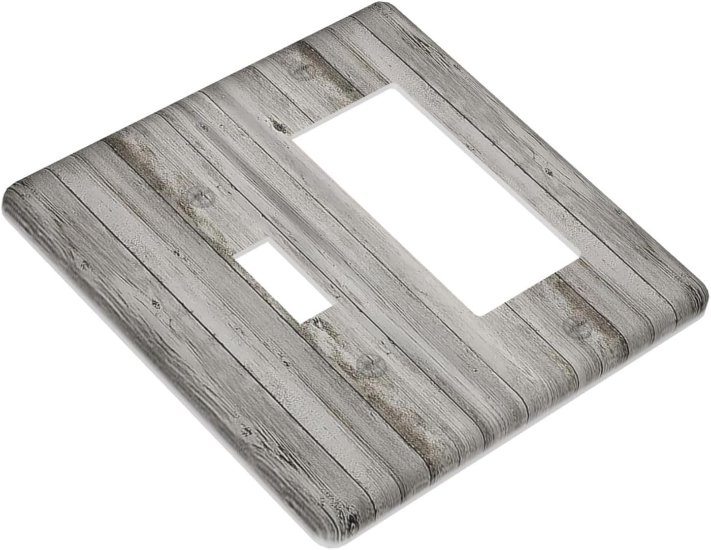 Outlet Covers Farmhouse Rustic Grey Barn Door Wood 1 Toggle 1 Rocker Combination Decorative Wall Plate Electrical Switch Plates Light Switch Cover Plate for Bedroom Cabin Decor