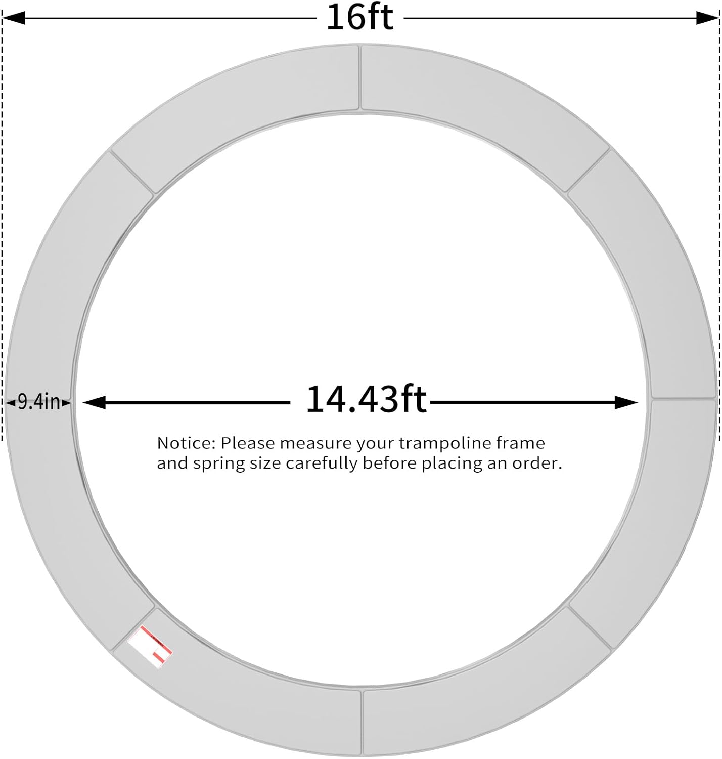 16FT/15FT/14FT/12FT/10FT Trampoline Safety Pad Replacement, Round Trampoline Spring Protection Cover, Fits 16FT/15FT/14FT/12FT/10FT Frames, Water-Resistant Trampoline Accessories