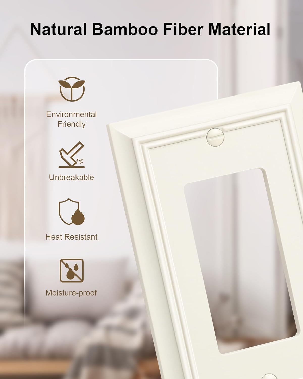 2-Pack Decorator Wall Plate Cover, Light Almond Decorative Switch Plates and Outlet Covers, Durable Natural Bamboo Fiber Wall Plates for Electrical Outlets, Receptacle, GFCI Outlet, Dimmer Switch