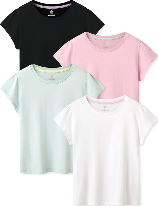 LAPASA Kids T-Shirts Short Sleeve (4 Pack) 100% Cotton Plain Top Tees Boy & Girl Unisex Toddler Children Tie Dye Summer K01
