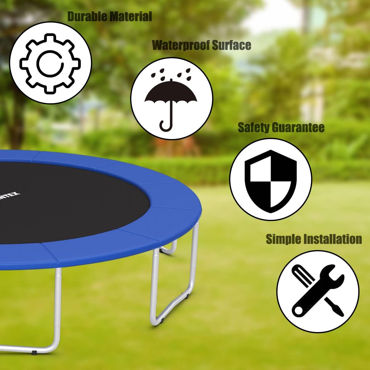 Giantex Trampoline Pad, 8ft 10ft 12ft 14ft 15ft 16ft Trampoline Replacement Safety Pad, No Holes for Pole, Waterproof Trampoline Accessories Spring Cover