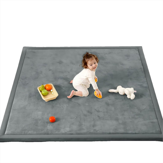 Ultra Soft Baby Play Mat,1.3" Thick Elasti-Foam 59"×71" Playpen Mat for Infants,Toddlers,Kids,Water-Repellent Coral Fleece Nursery Rug,Non-Slip Safe for Tummy Time&Crawling(Dark Grey)